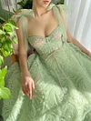 Sage Green Sweetheart Bodice Ruched Prom Dress Ribbon Strap A Line Corset Ball Gown Tea Length Bridesmaids Robe Fairycore Cottagecore