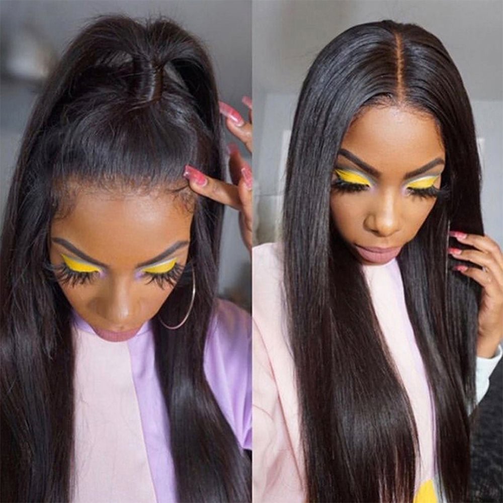 Junoda 32-40inch Long Straight Wig Transparent Lace Front Human Hair Wigs