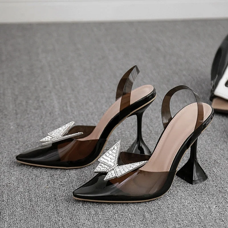Star Style Crystal Butterfly Transparent Women Pumps Jelly Office Lady Shoes Summer Slingbacks High Heels Wedding Shoe Bridal