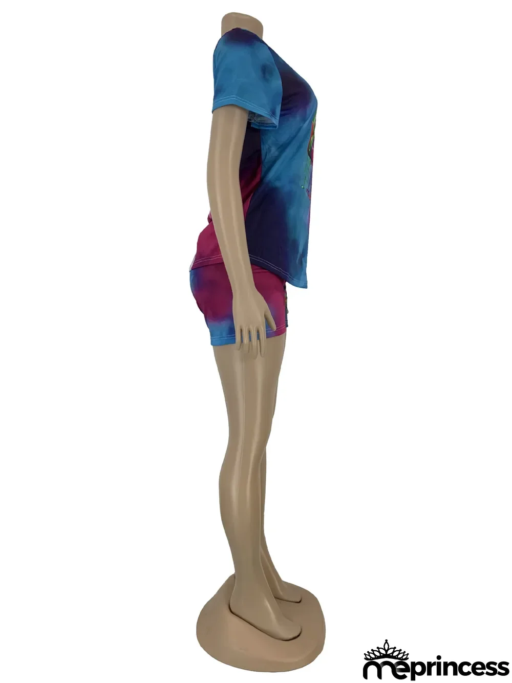 Plus Size Tie Dye Lips Print Two Piece Shorts Set