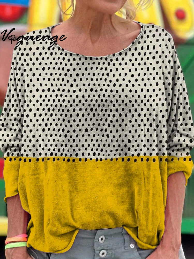 Women's Simple Casual Black Spots Printed T-shirt