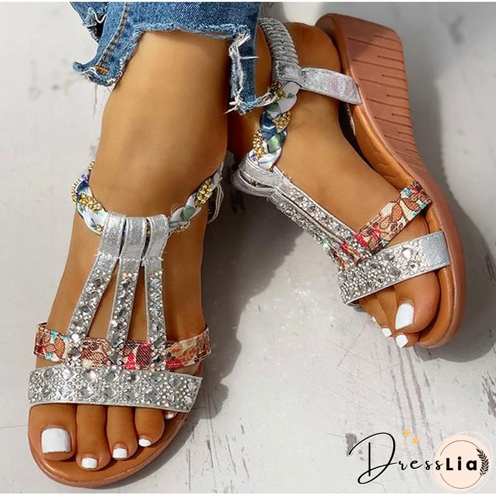 Women's Sandals Summer Bohemia Platform Wedges Shoes Crystal Gladiator Rome Woman Beach Shoes Casual Elastic Band Female