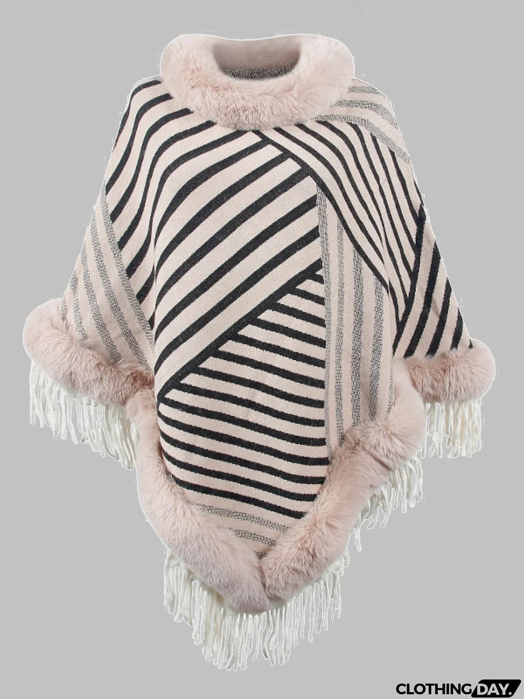 Striped Fringe Hem Poncho