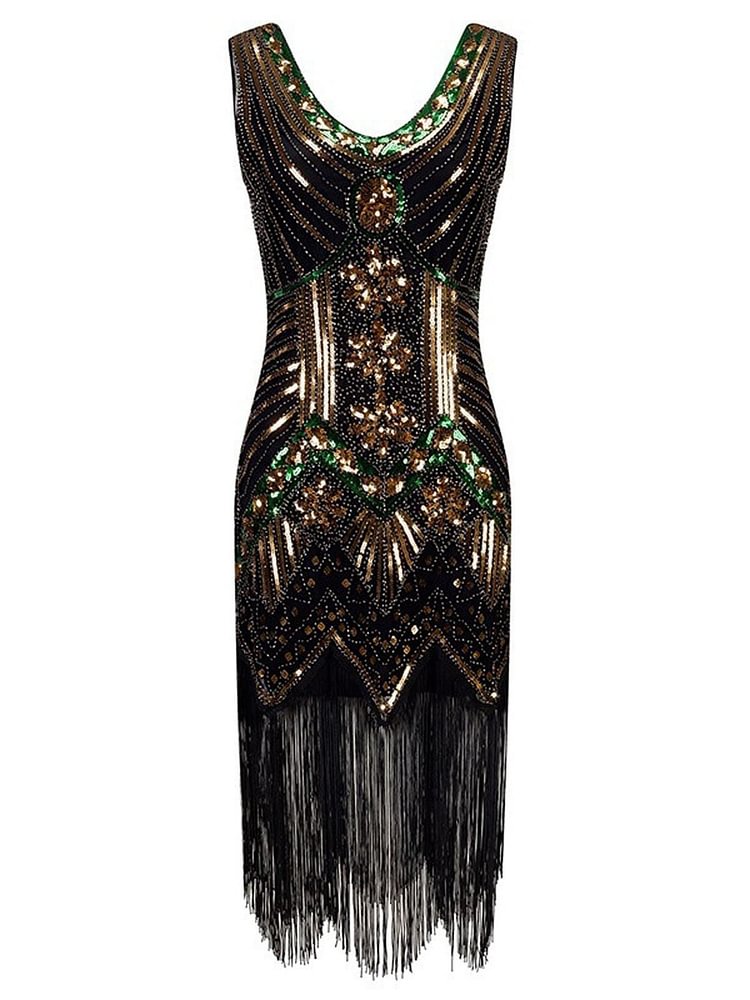 1920s Beaded Fringed Flapper Dresses