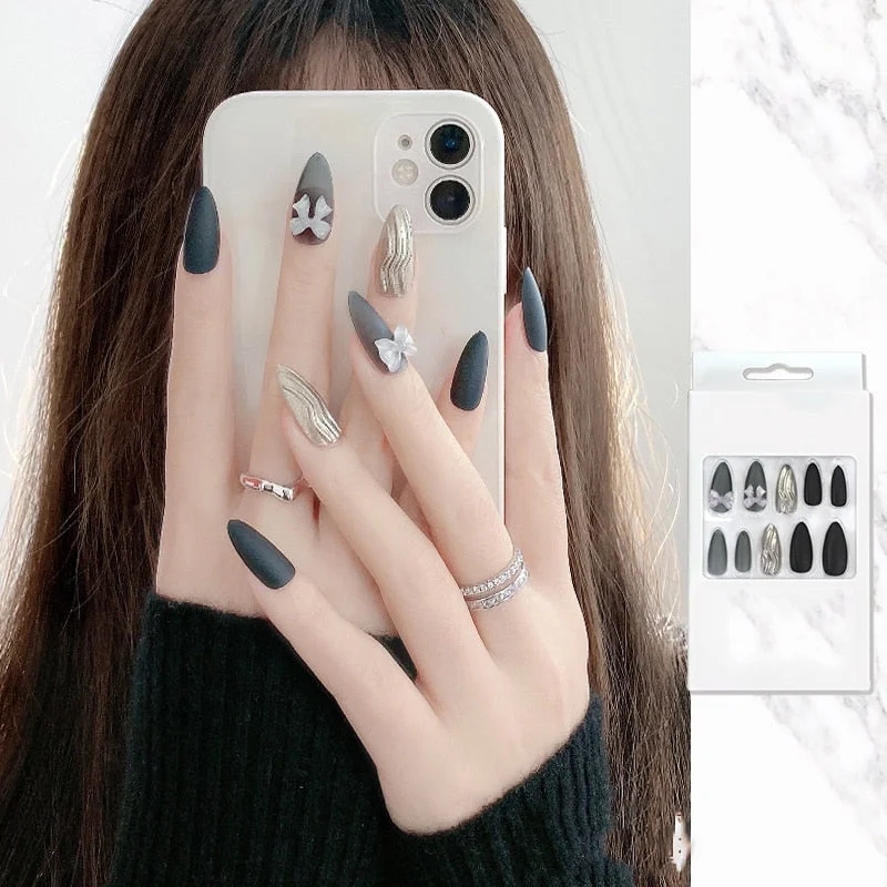 24pcs Stiletto nail tips Aesthetic Northern Lights Simple Fashion Lasting Fake Nails Wearable Full Cover Finished Fingernails TY-Nail Inspo