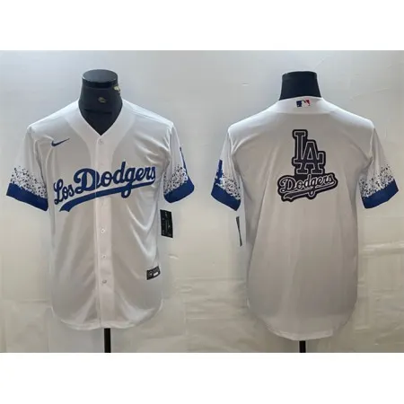 Men's Los Angeles Dodgers White Team Big Logo City Connect Cool Base Stitched Baseball Jersey JE3N