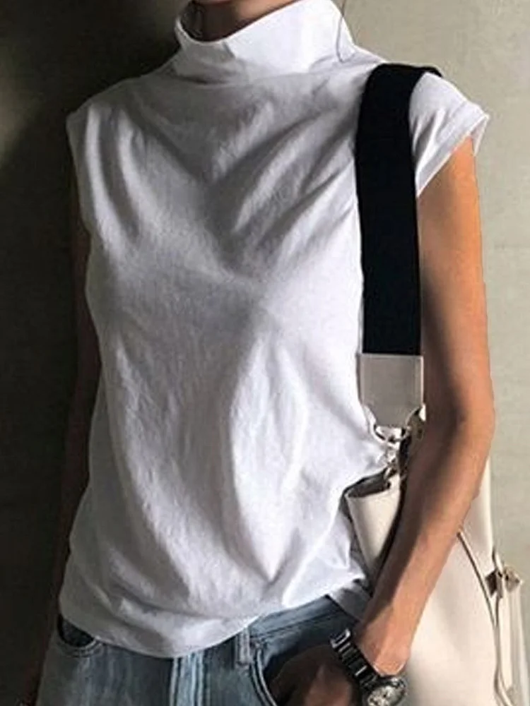 Pure color casual loose sleeveless T-shirt