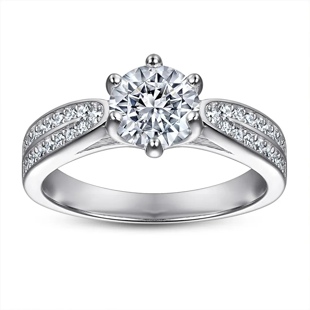New fashion trend s925 silver inlaid Moissanite personality fashion high-end ladies six-claw ring