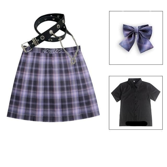 Long/Short Sleeve High Waist Plaid Pleated Skirts JK School Uniform SP15386