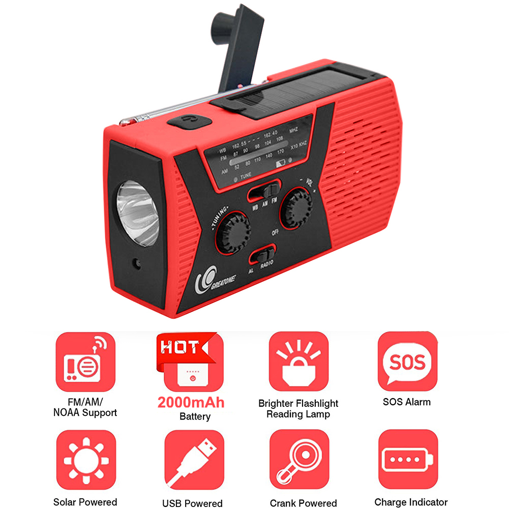 

Portable Emergency Radio Solar Weather Radios with Hand Crank NOAA/AM/FM, Red, 501 Original