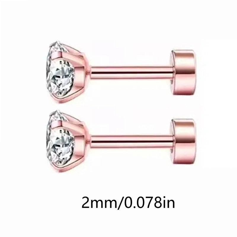 1 Pair Elegant Round Inlay 304 Stainless Steel Zircon 18K Gold Plated Stainless Steel Earrings