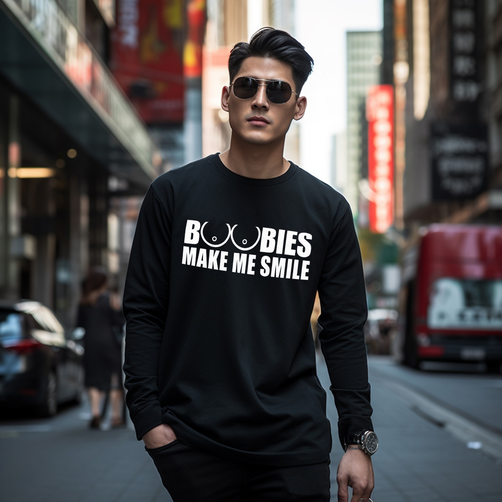 BOOBIES MAKE ME SMILE Graphic Print Longsleeves Shirt 
