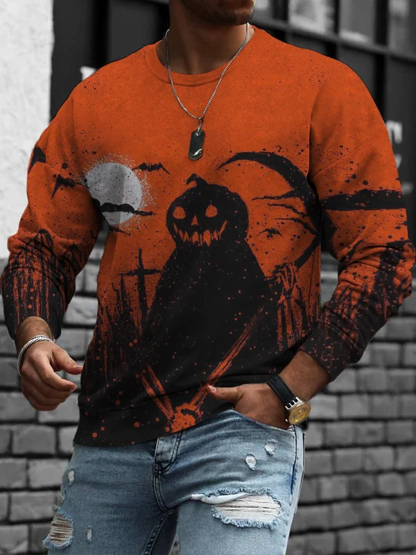 Men's Vintage Halloween Pumpkin Ghost Art Sweatshirt