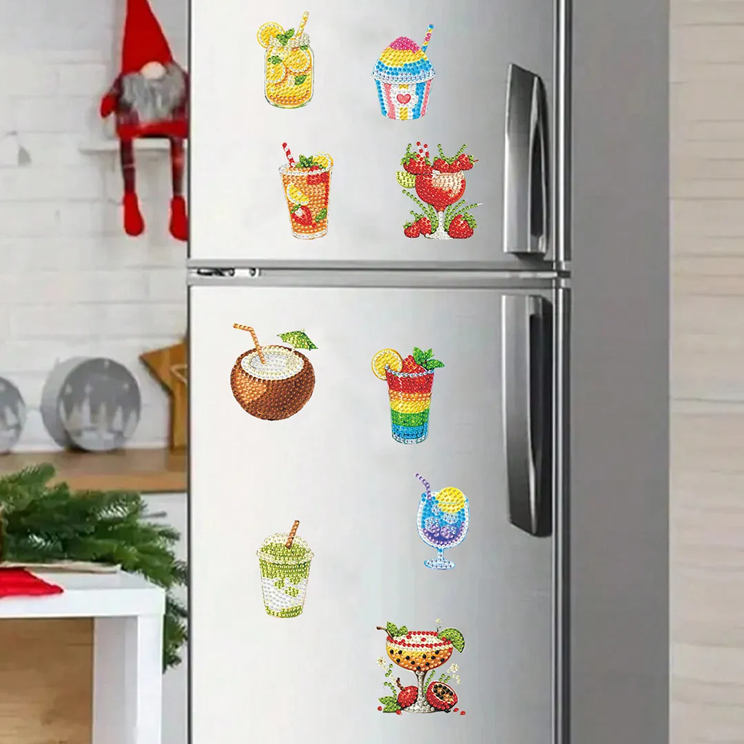 20pcs Drinks 2D/flat Acrylic DIY Diamond Painting Magnets Food DIY Art Fridge Magnet Refrigerator Sticker Food Design Refrigerator Diamond Art Magnets Crystal Art Craft for Adults Beginners