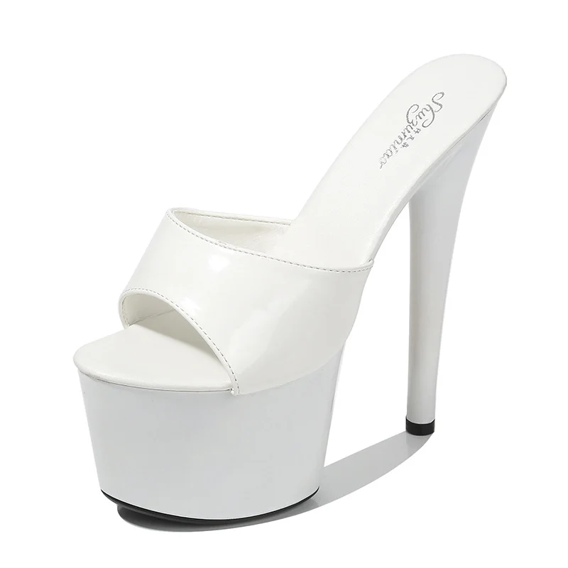 Tanguoant Tanguoant Patent Leather Mop High Heels With Sexy Black Waterproof Platform Hate Day Superb High Slippers Female Summer