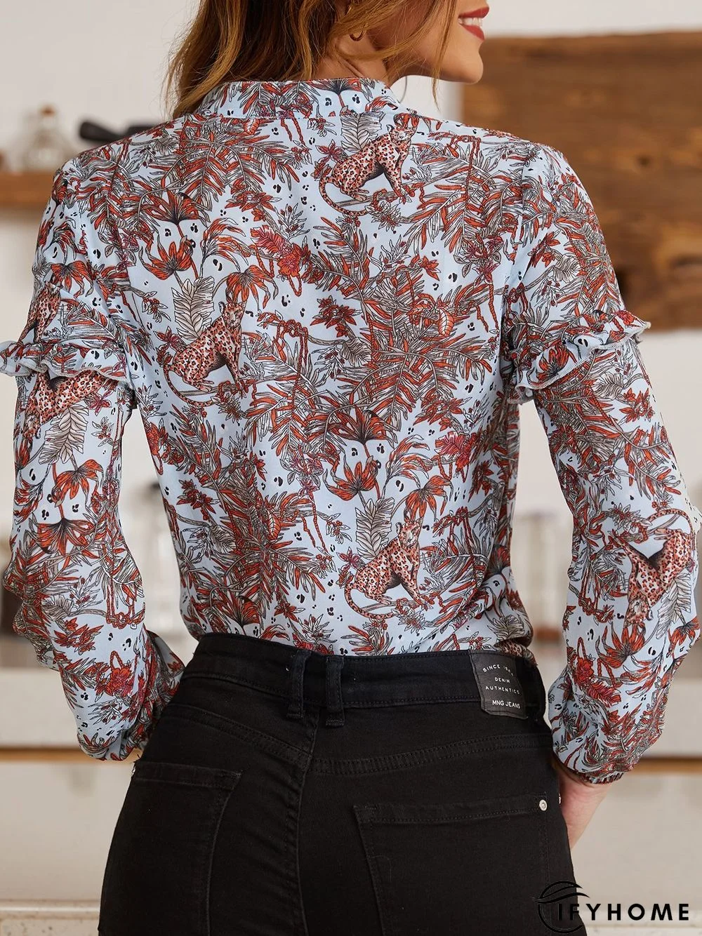 Blue Long Sleeve Tc Casual Blouse | IFYHOME