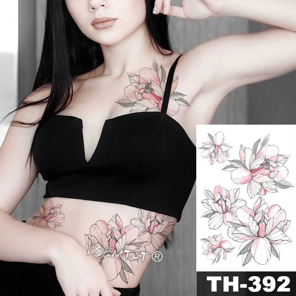 Heart shaped Clock Jewel Rose Waterproof Temporary Tattoo Sticker Black Arm Back Flowers Big Tatto Body Art Fake Tatoo For Women