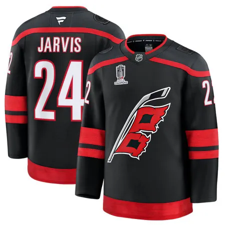 Men's Carolina Hurricanes #24 Seth Jarvis Black 2026 Stanley Cup Champions Home Premium Patch Jersey