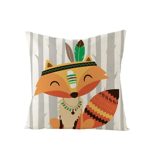 Linen Pillow Case - Ethnic Style Bear Fox Deer