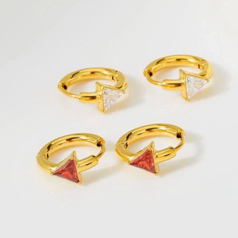 1 Pair Nordic Style Basic Classic Style Triangle Inlay Titanium Steel Zircon Hoop Earrings
