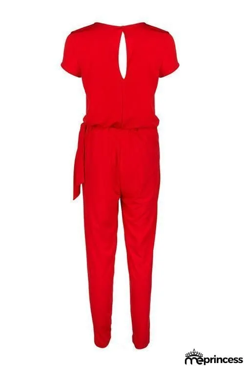 Deep V Neck Knot Jumpsuit