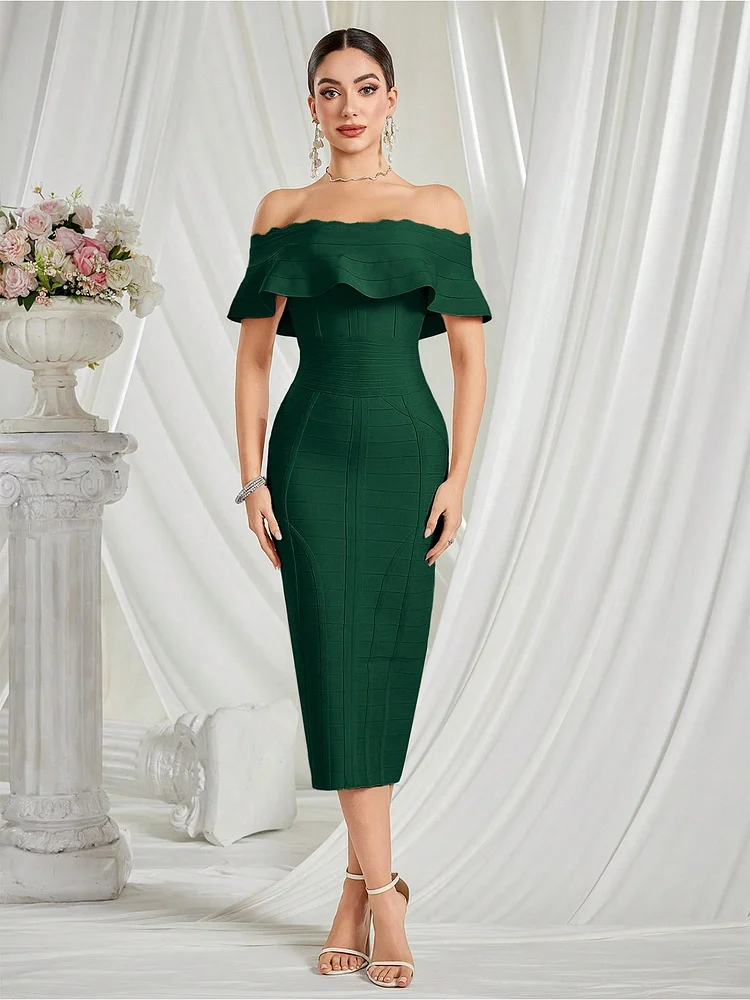 Off Shoulder Women Bandage Dress Wedding Guest Dresses Evening Formal Gown Clubwear Dress