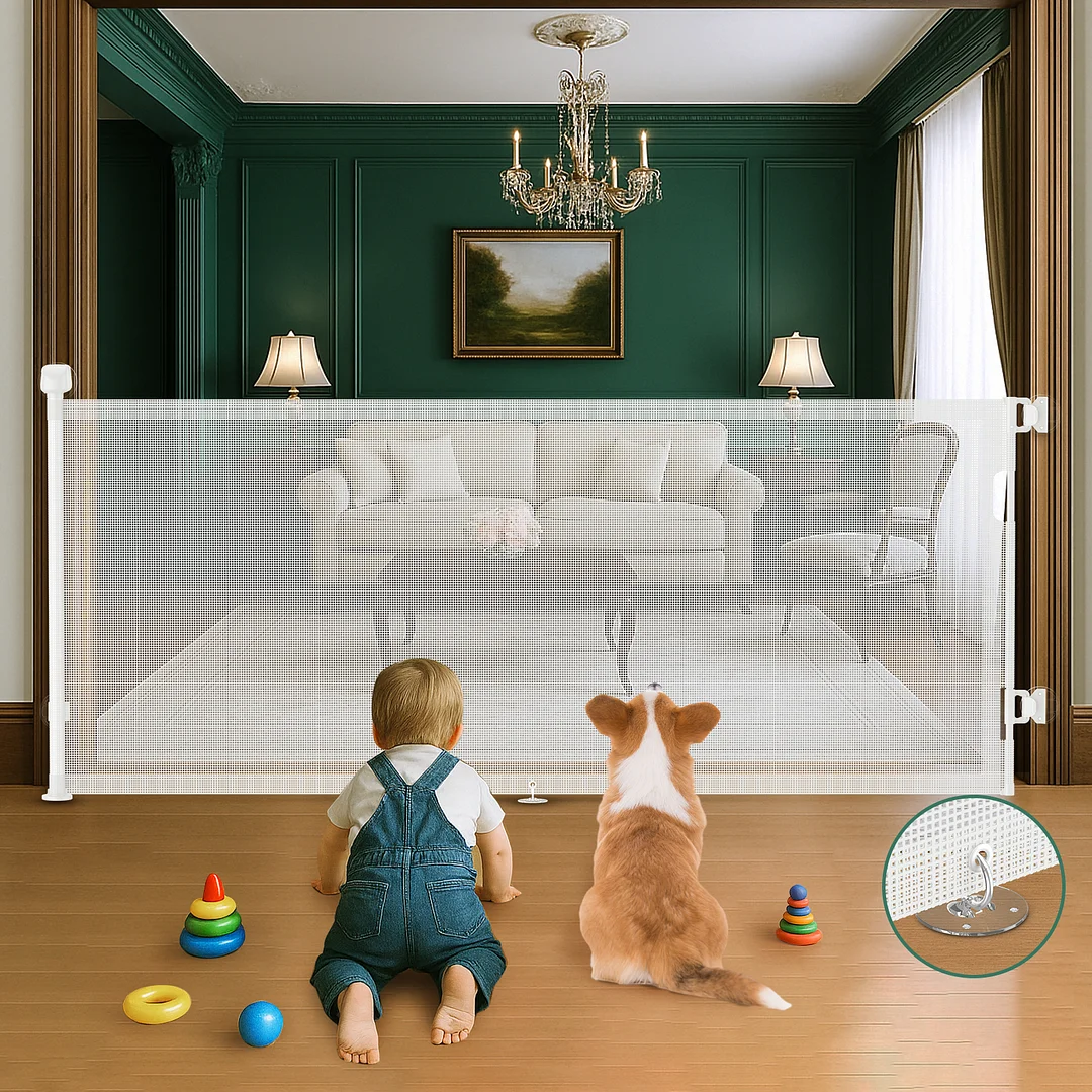 BEBANG Retractable Baby Gate, 71" Extra Wide, Retractable Dog Gate for Doorways, Stairs, Hallways, Indoor and Outdoor, Black