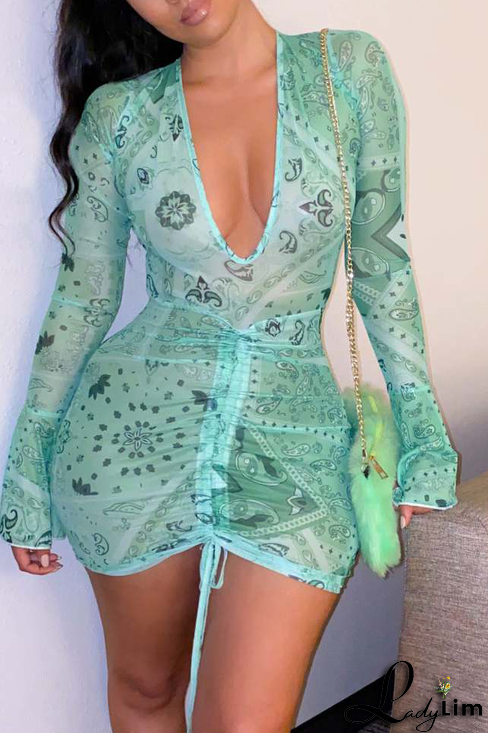 Red Sexy Solid Mesh V Neck Pencil Skirt Dresses