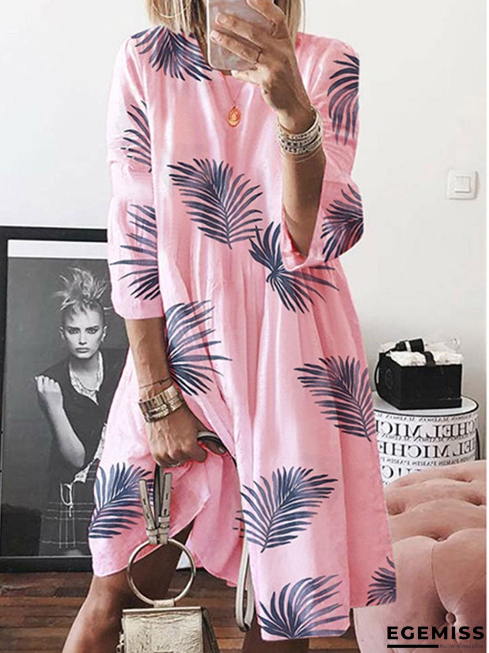 Half Sleeve Cotton-Blend A-Line Round Neck Summer Dress White Dresses | EGEMISS