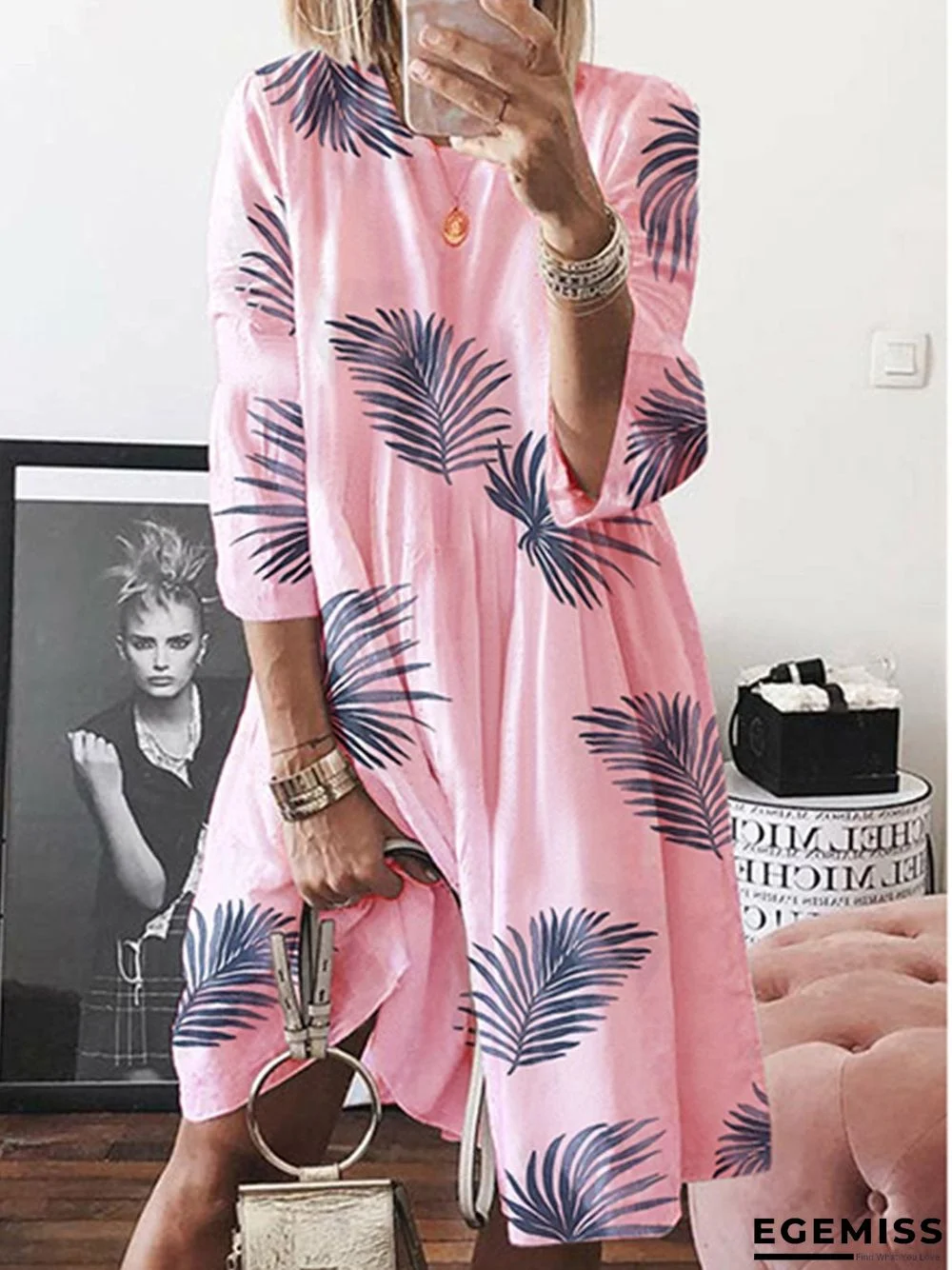 Half Sleeve Cotton-Blend A-Line Round Neck Summer Dress White Dresses | EGEMISS