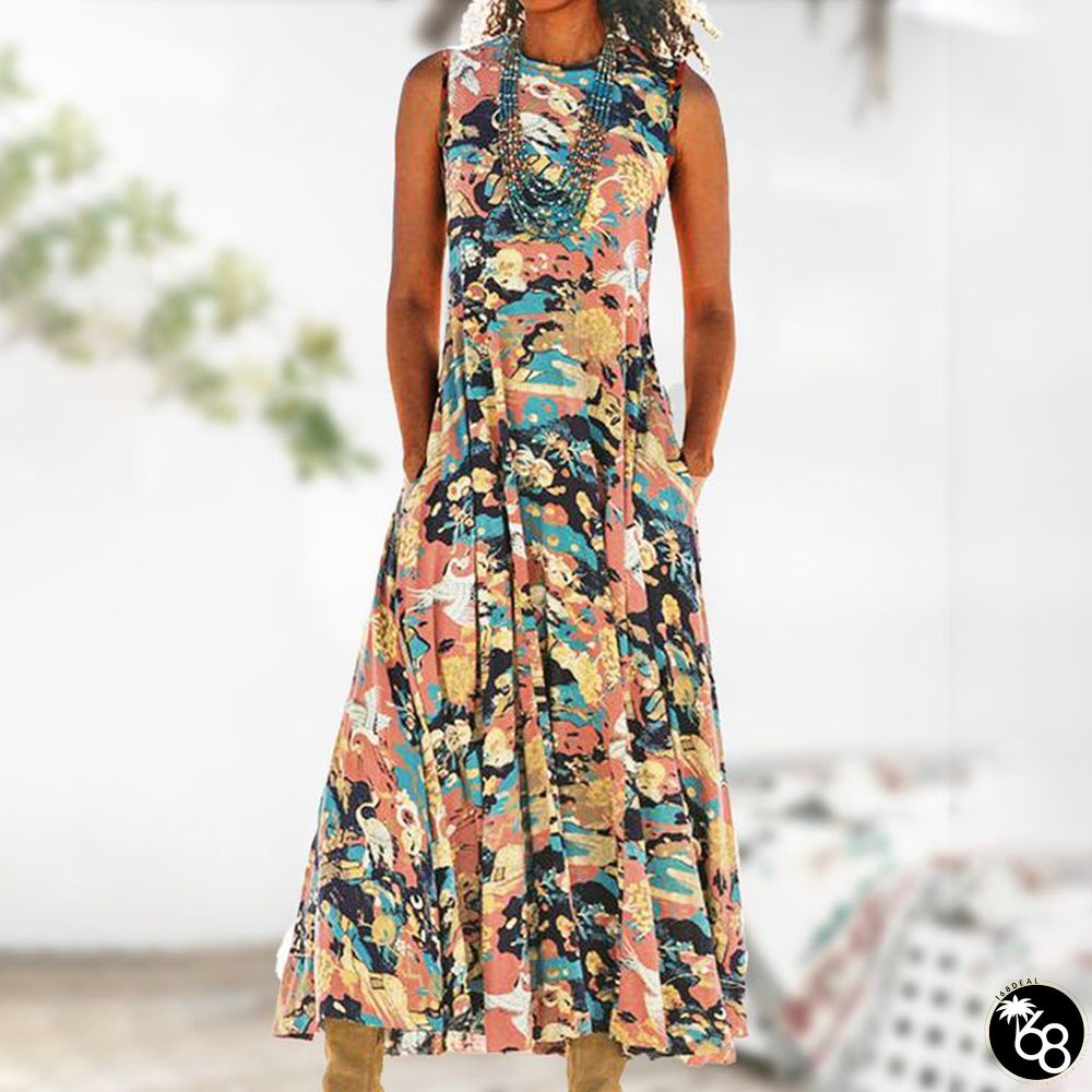 Elegant Round Neck Sleeveless Midi Dress | 168DEAL