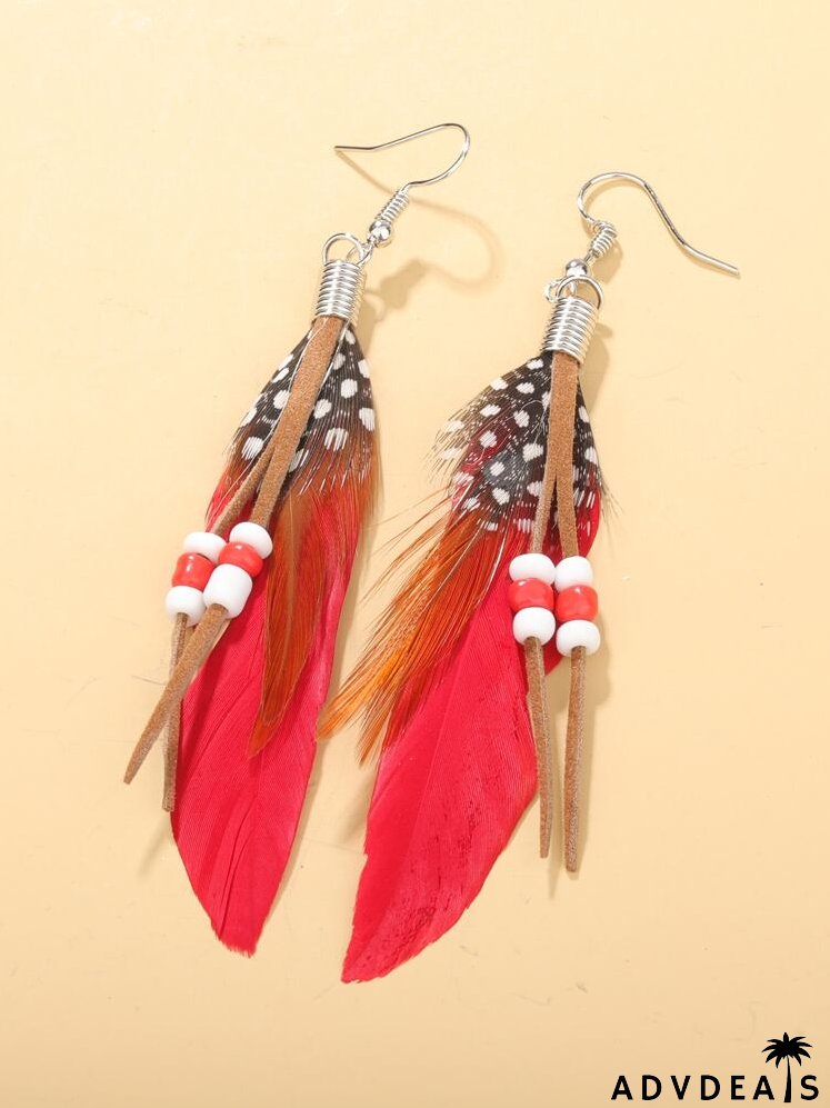 Feather Decor Drop Earrings
