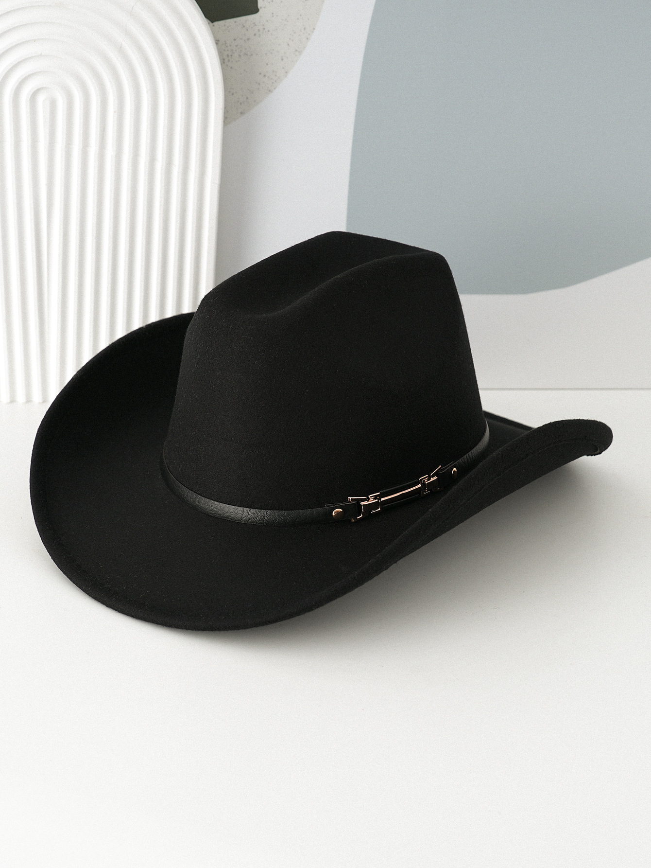 Western cowboy hat belt with metal rivets and square buckle