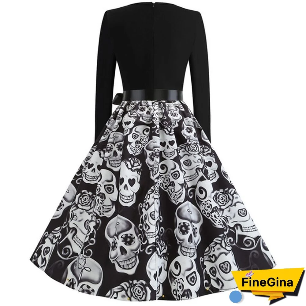 Autumn Winter Fashion Lady Xmas Clothes Christmas Costume Casual Long Sleeve Halloween Print Party Dress