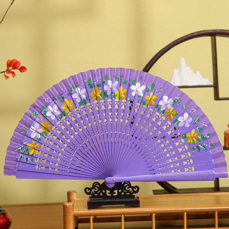 Handmade Painted Fan Classical Folding Fan European Style Spanish Wooden Fan Cheongsam Matching Fan Chinese Ancient Style Folding Fan