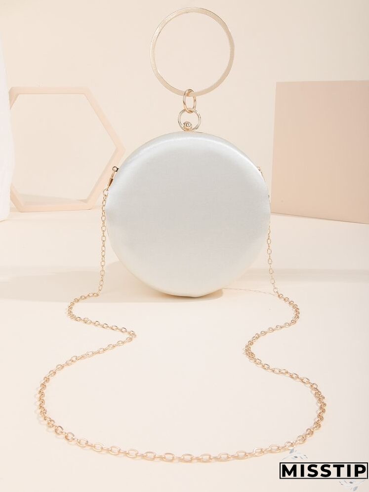 Rhinestone & Flower Decor Ring Handle Design Circle Bag