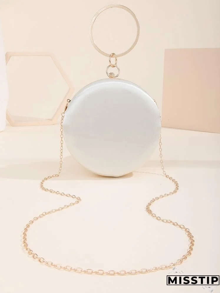 Rhinestone & Flower Decor Ring Handle Design Circle Bag