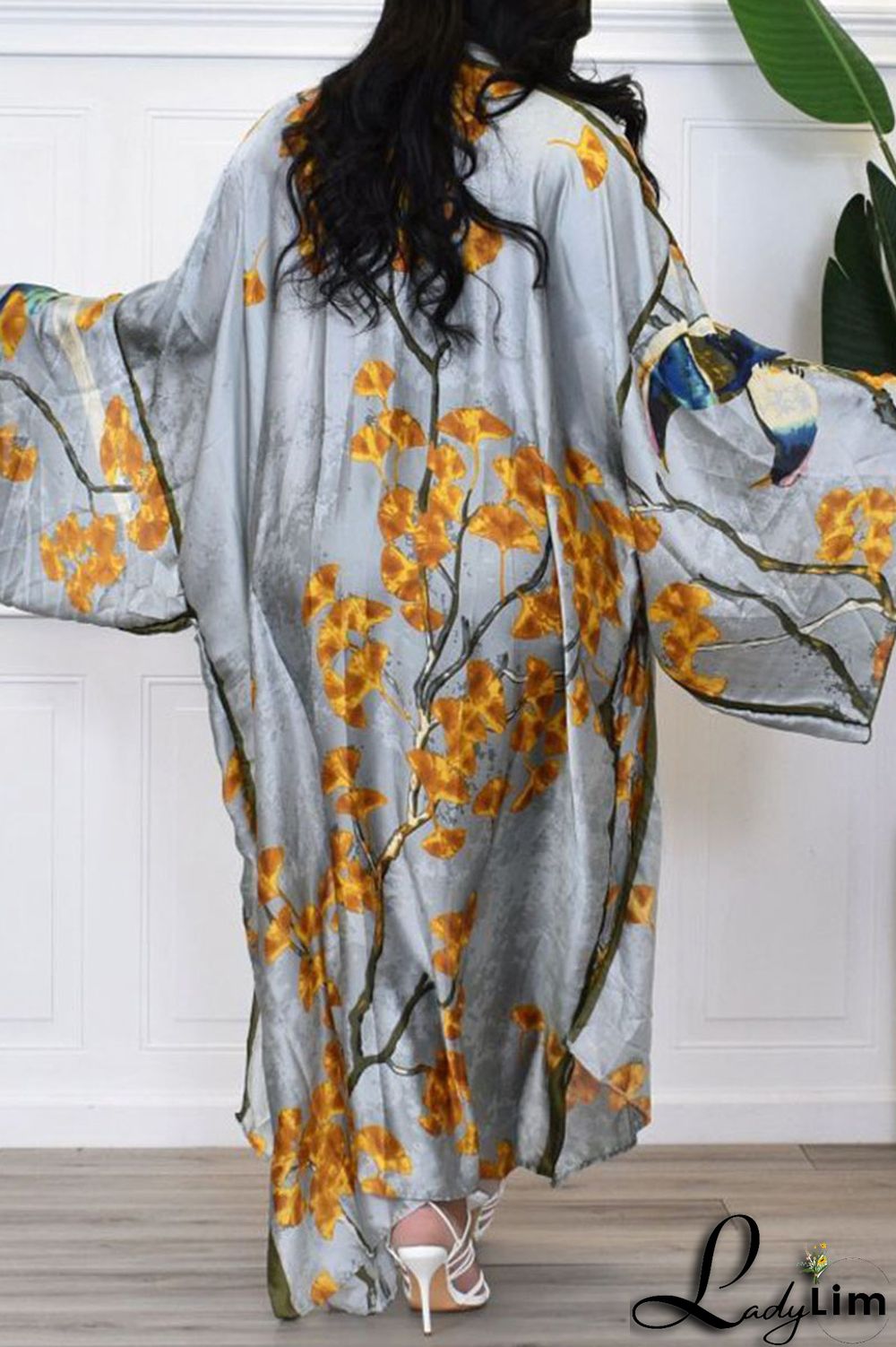 Yellow Fashion Casual Print Patchwork Outerwear(Without Belt)