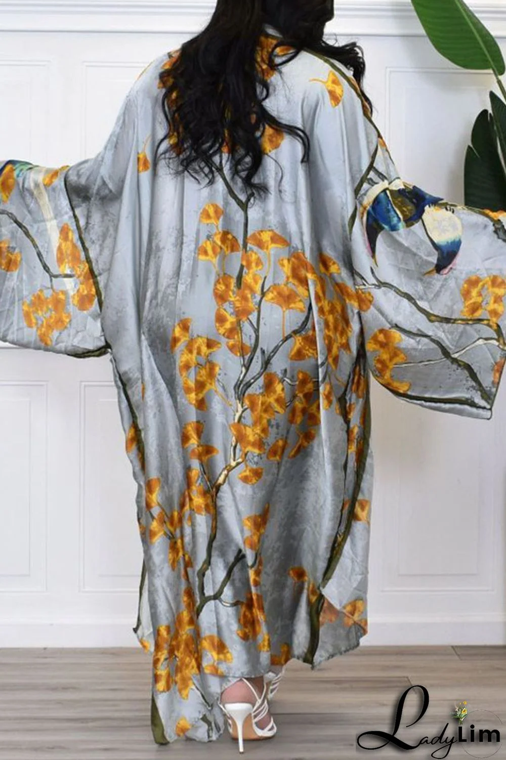 Yellow Fashion Casual Print Patchwork Outerwear(Without Belt)