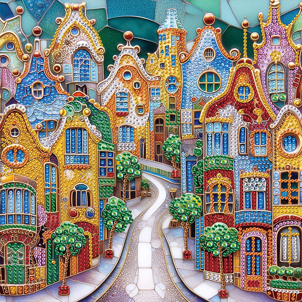 Colorful City Houses 30*30cm(canvas) special shaped drill diamond painting