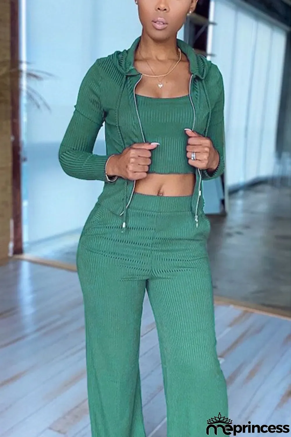 Yellow Casual Solid Split Joint O Neck Long Sleeve Three-piece Set