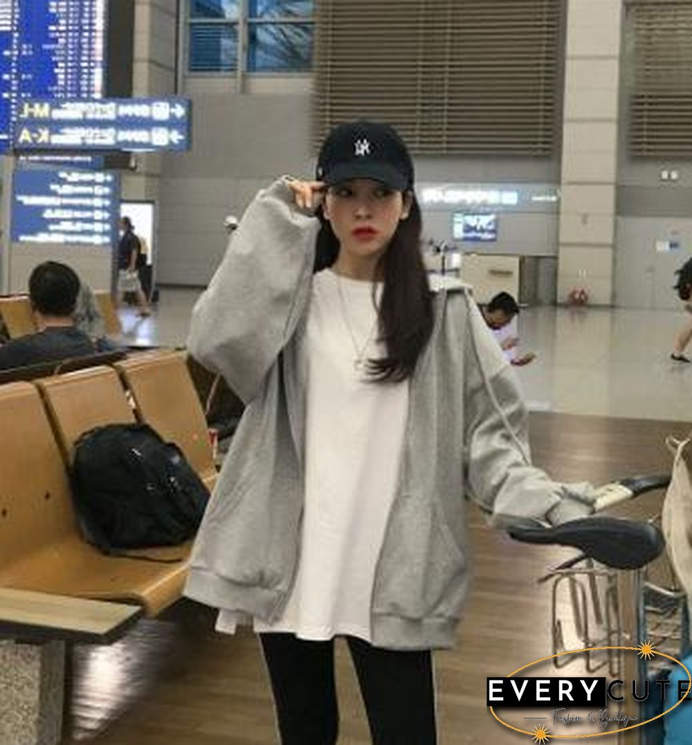 Harajuku Long Sleeve Oversized Hooded Sweatshirts Women Winter Vintage Clothes Woman Warm Thick Jacket Sweetshirt Zip Up Hoodies