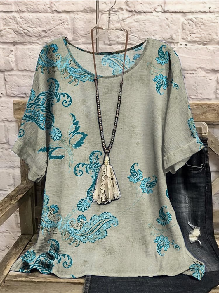 Women Half Sleeve Scoop Neck Floral Printed Green Women Tops