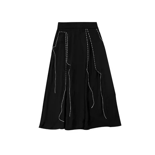 Street Style Suture Line Decor Pockets Elastic Waist Skirt    