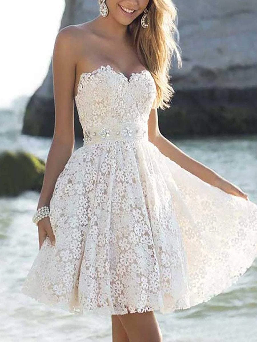 White Strapless Floral Dress