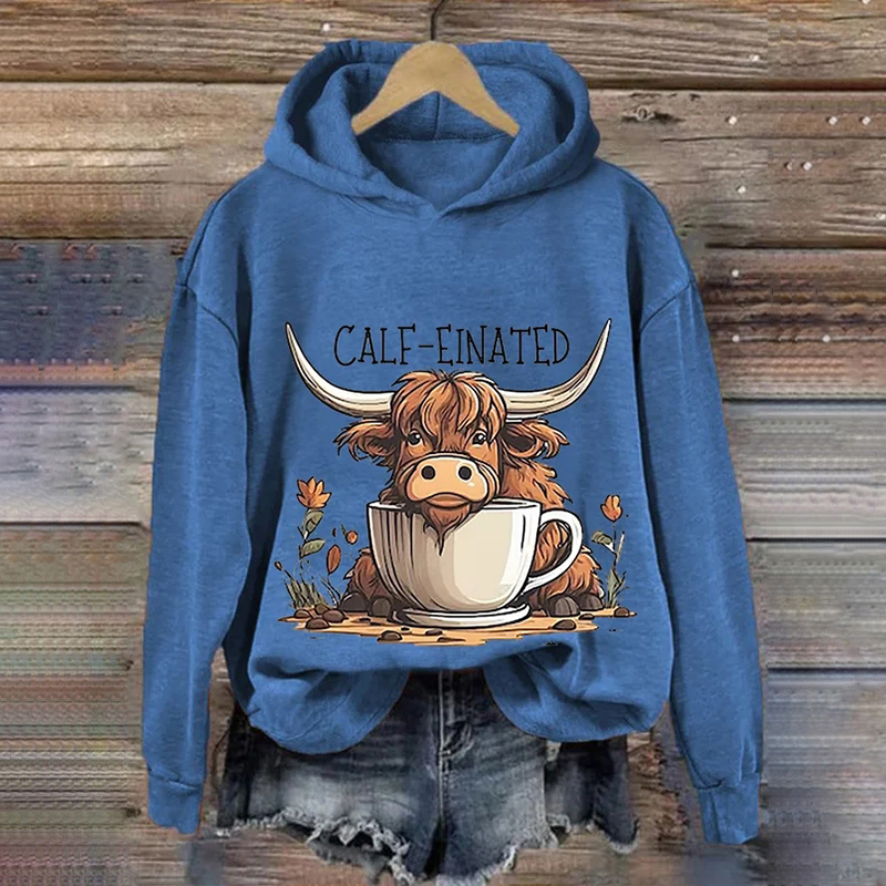 Women's Casual Highland Cow Printed Hoodie wearshes
