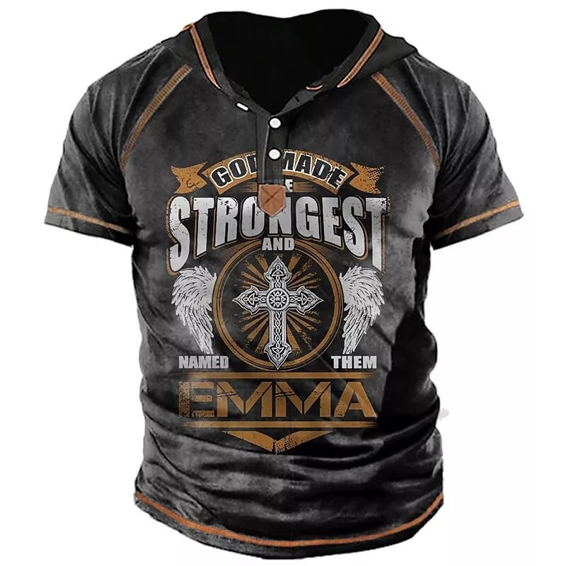 Men's 3D Print Graphic Prints Cross Letter Hooded Button-Down Short Sleeve T-Shirt
