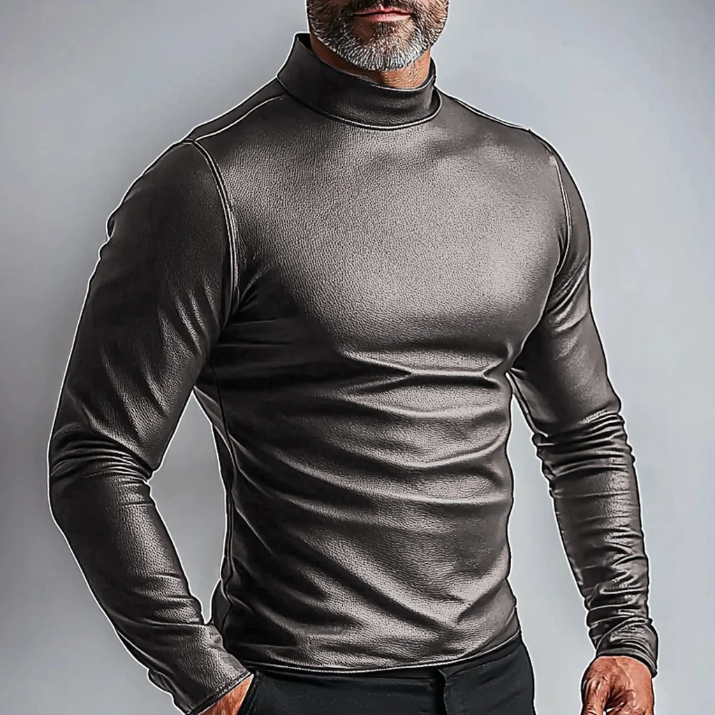 Men's Basic Turtleneck Warm Leather Casual Shirt-inspireuse