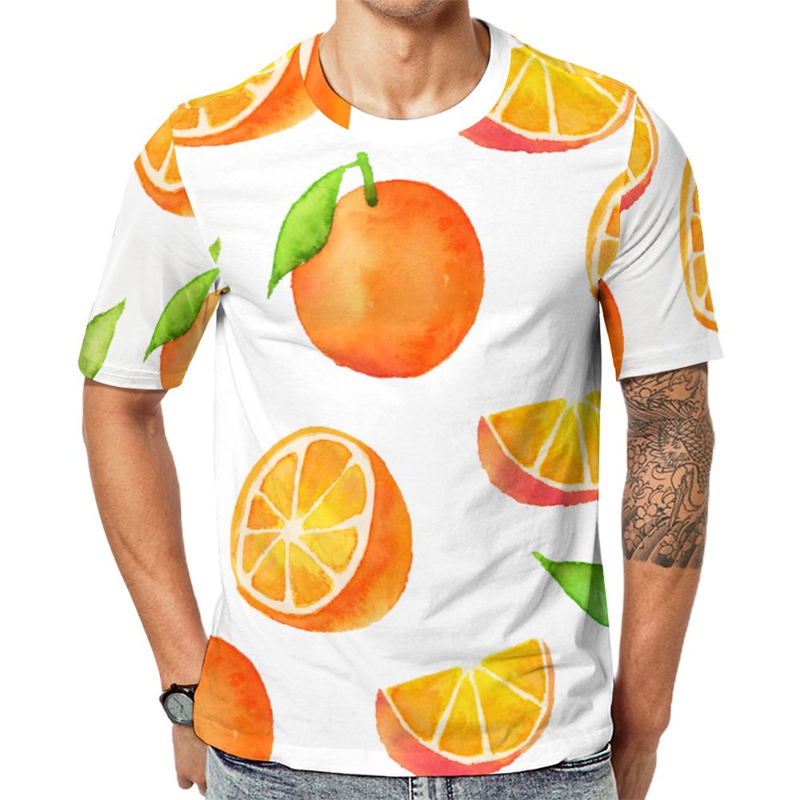 Fresh Citrus Oranges Watercolor Short Sleeve Print Unisex Tshirt Summer Casual Tees for Men and Women Coolcoshirts