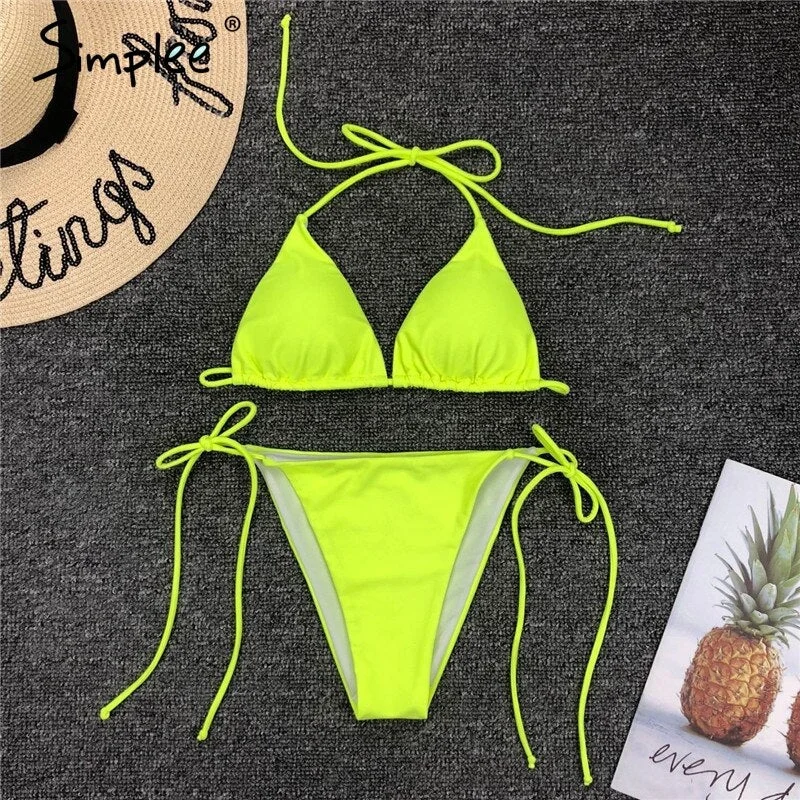Simplee Halter bikini 2019 micro String sexy bathing suit women bathers Triangle thong swimsuit female neon swimwear biquini